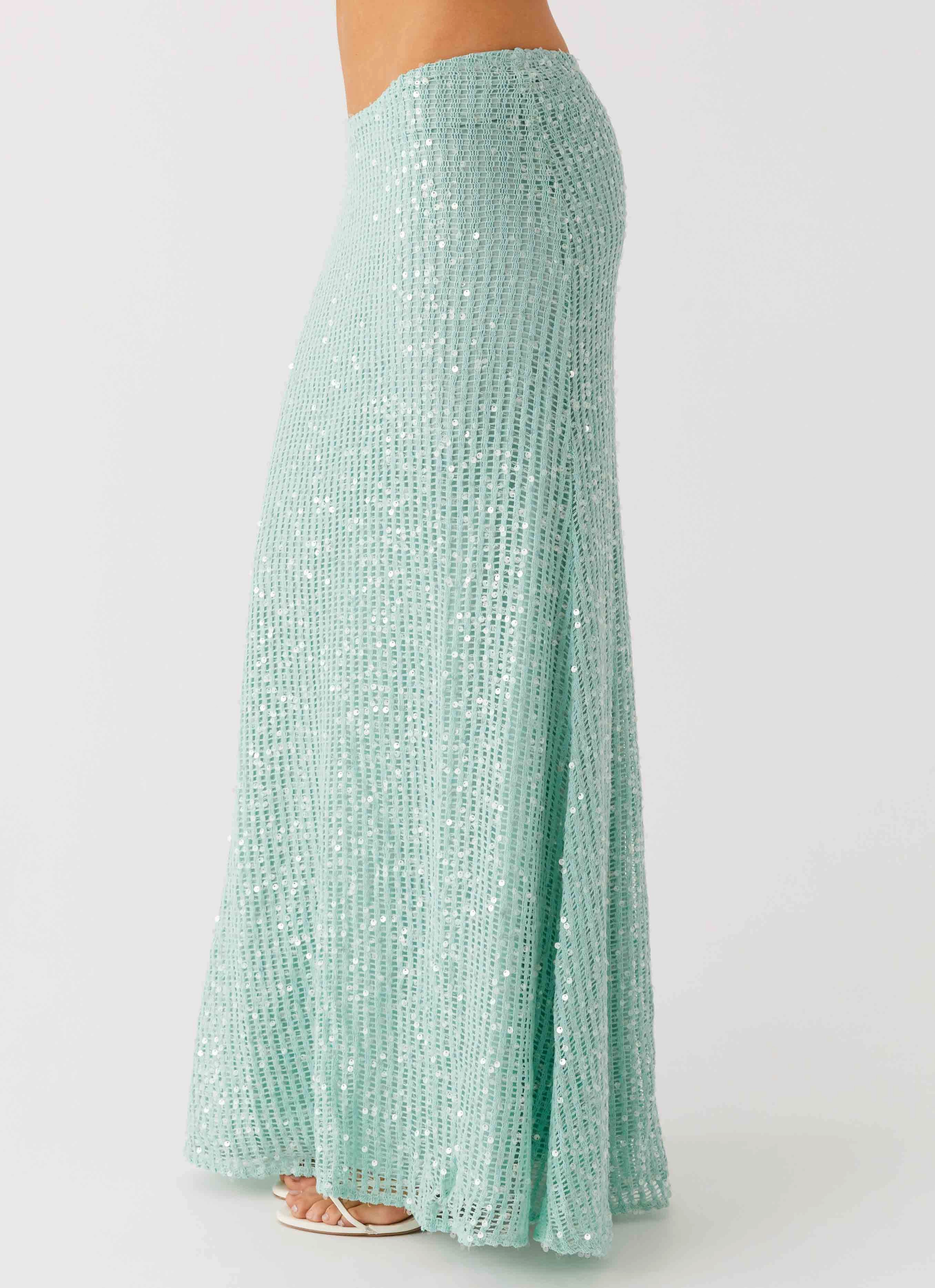 All Day Use Outfit Staple Amoura Sequin Low Rise Maxi Skirt - Mint Sage