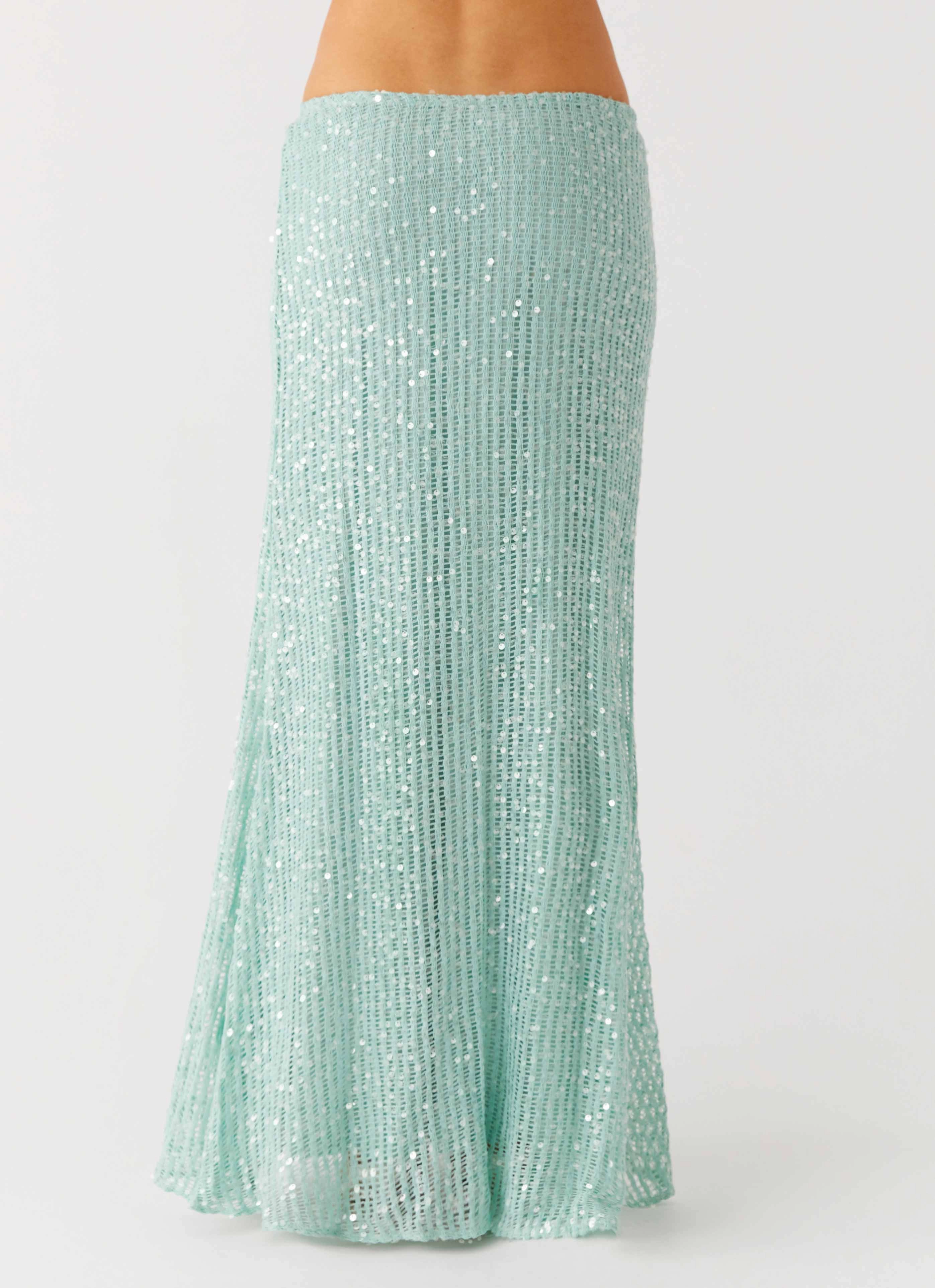 Fashion Staple ExpandableSidePanels Amoura Sequin Low Rise Maxi Skirt - Mint Sage