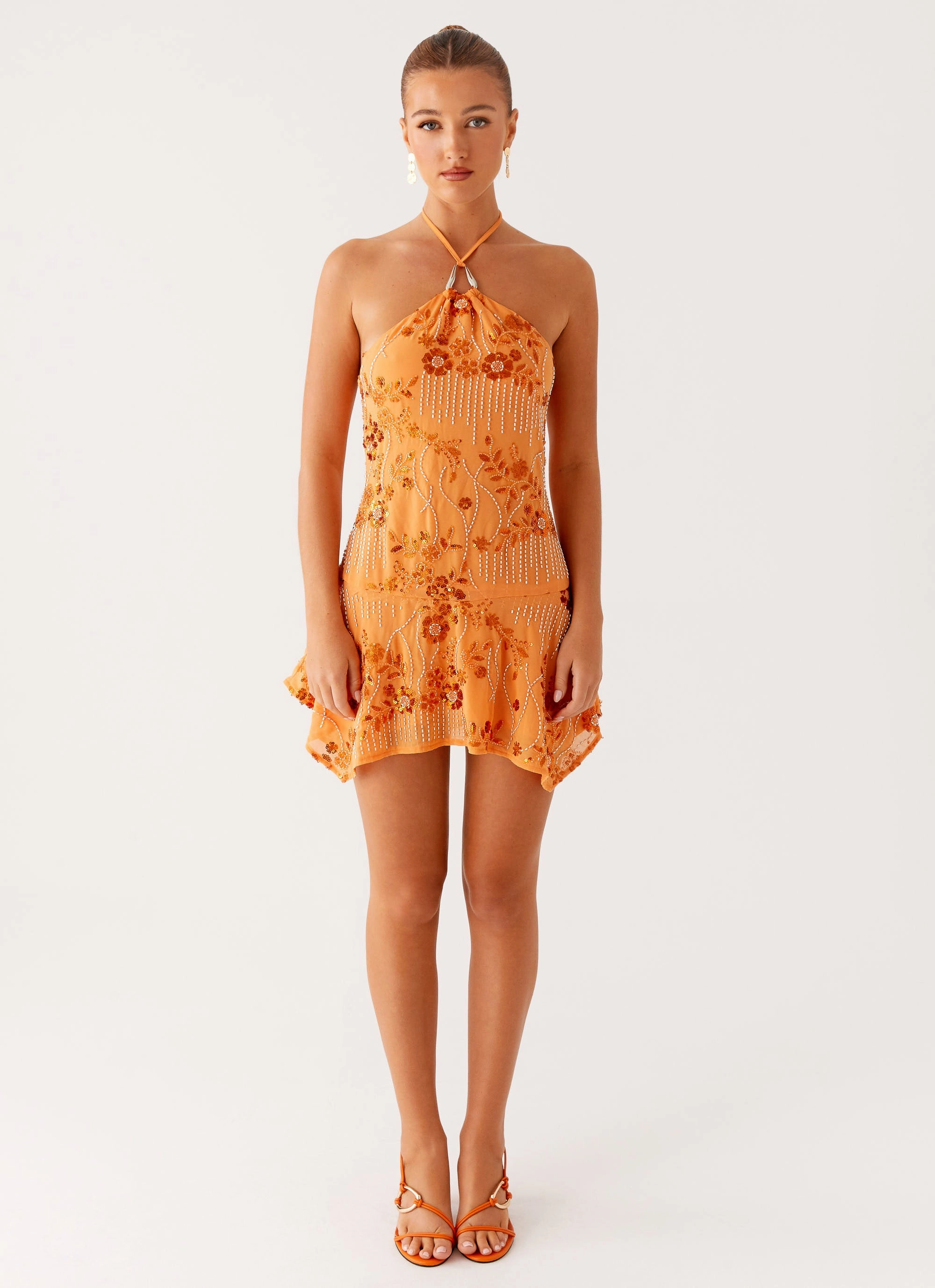 Simple Form Ampolia Halter Mini Dress - Orange