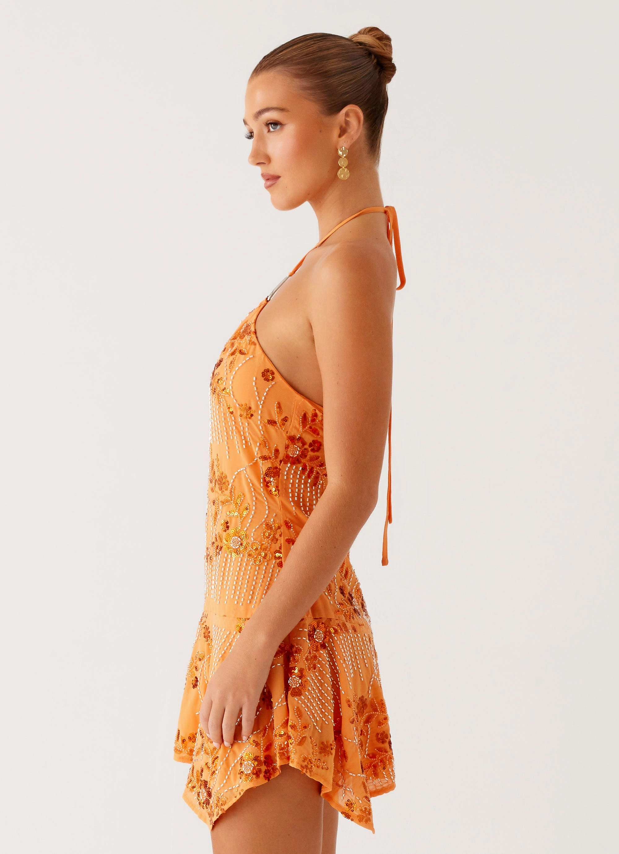 Ampolia Halter Mini Dress - Orange Celebrity-Inspired
