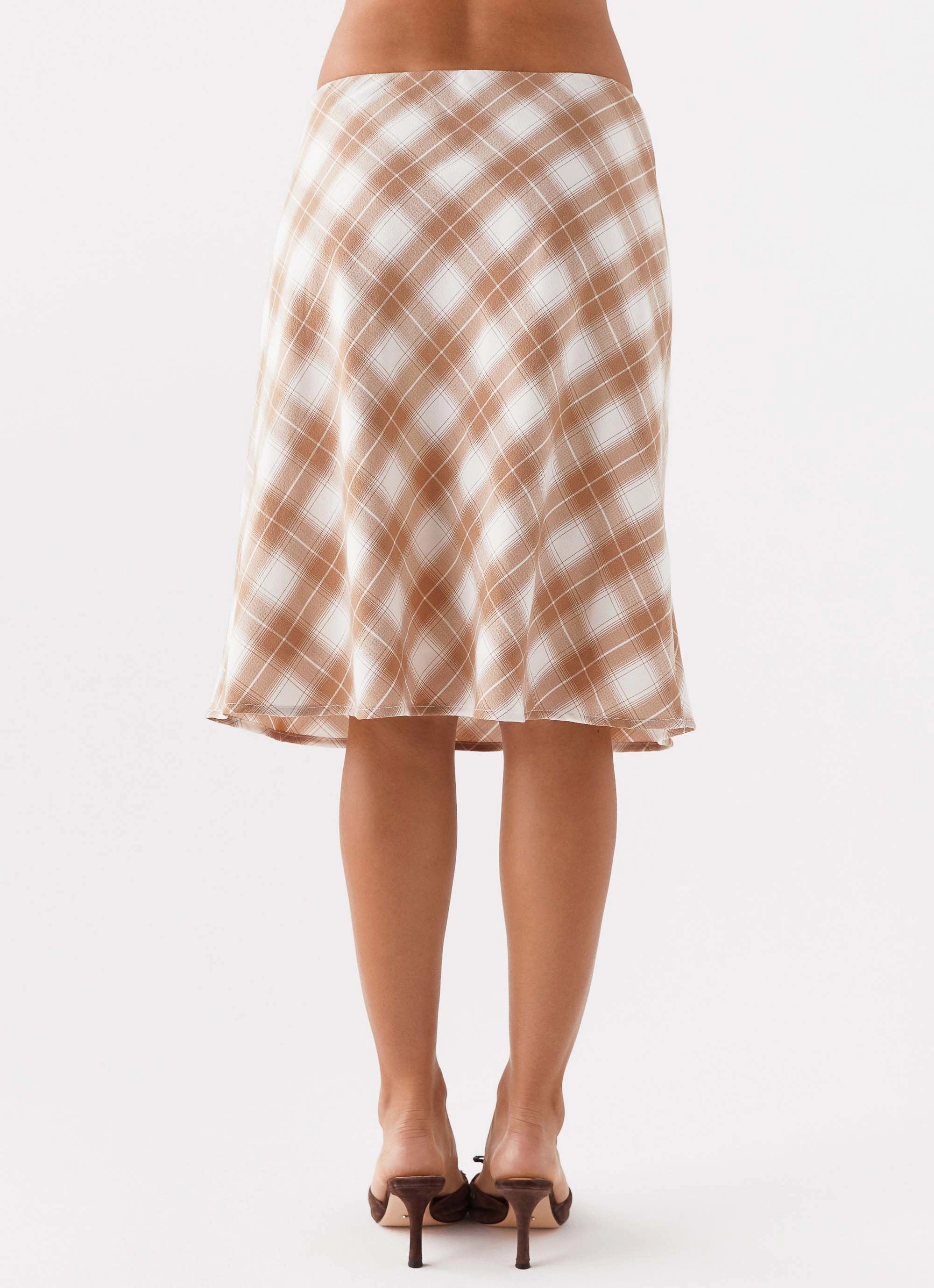 Andie Midi Skirt - Brown/White Plaid Chic Look All Day Fit