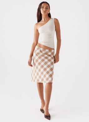 Chill Style Andie Midi Skirt - Brown/White Plaid