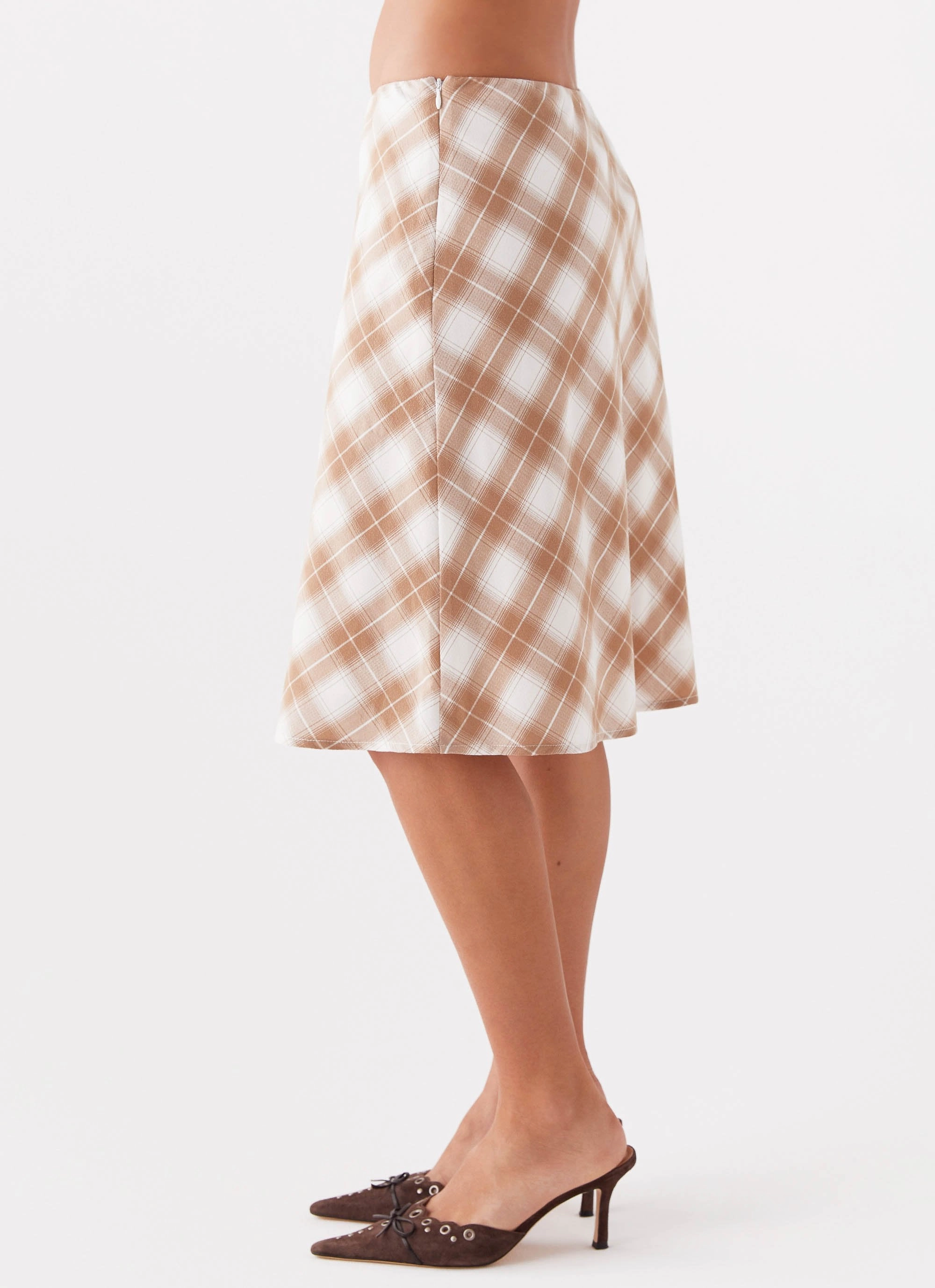 Commuter Ready Essential Look Andie Midi Skirt - Brown/White Plaid