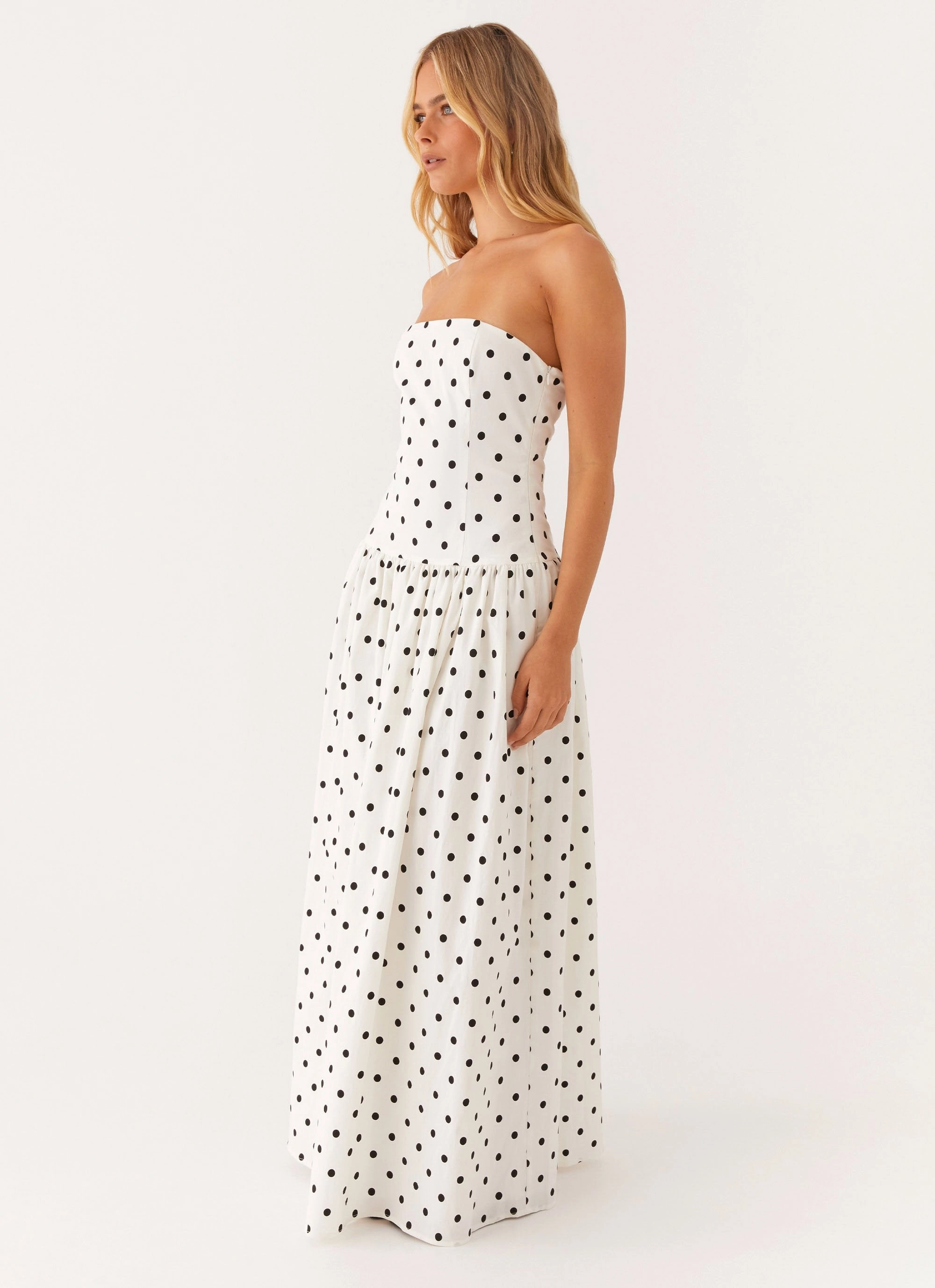 Andorra Maxi Dress - White Polkadot Minimal Touch
