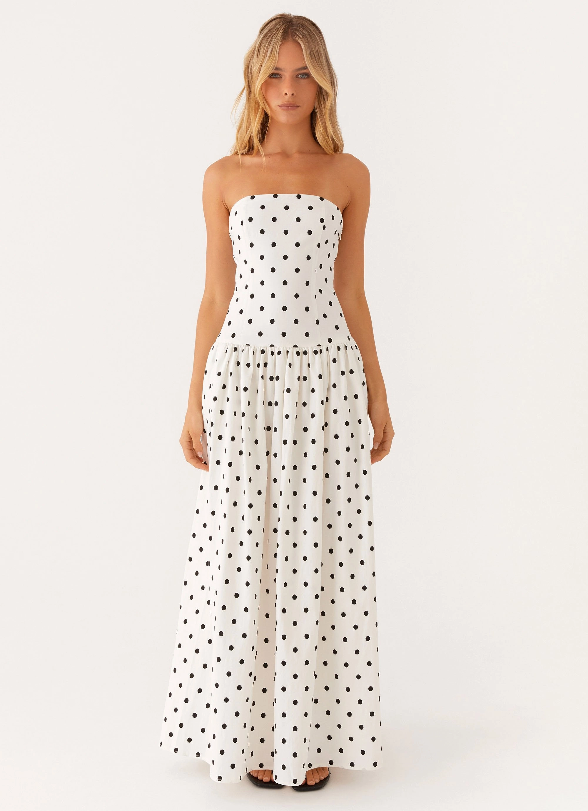 Andorra Maxi Dress - White Polkadot Layering Fit