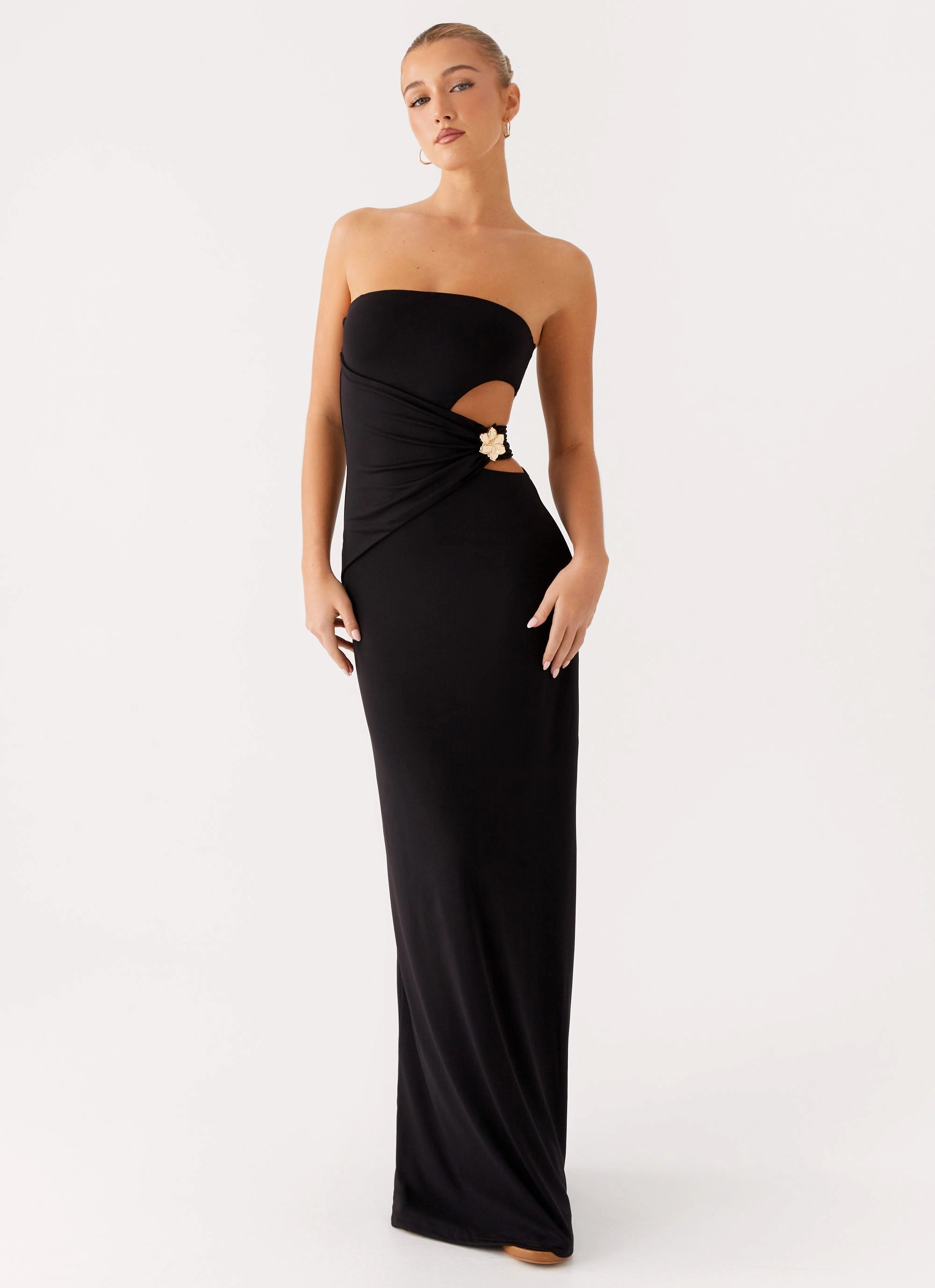 Pop Texture Flattering Waist Design Anetta Maxi Dress - Black