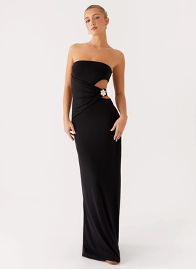 Pop Texture Flattering Waist Design Anetta Maxi Dress - Black