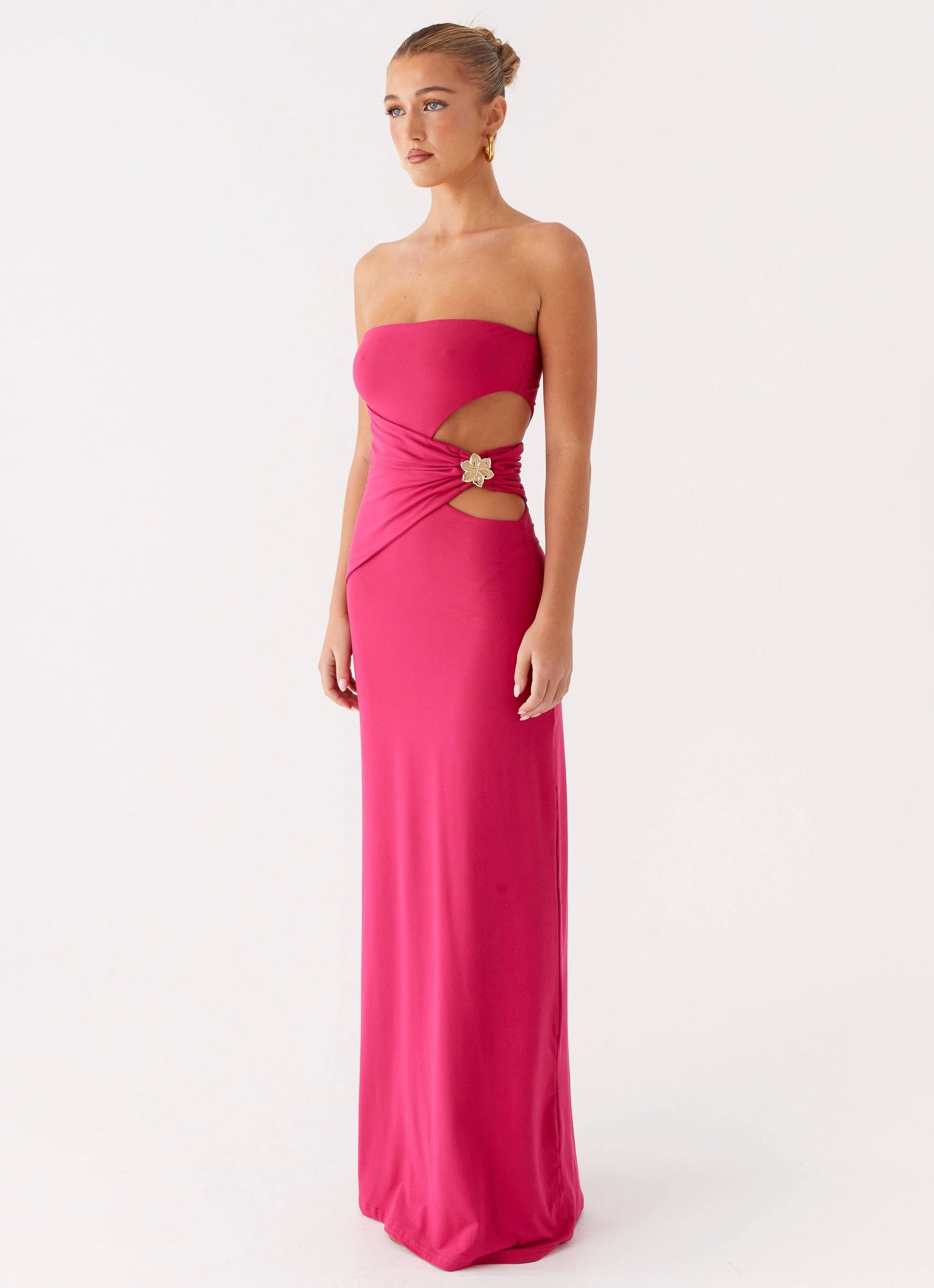 Flattering Waistband Sleek Layer Anetta Maxi Dress - Fuchsia