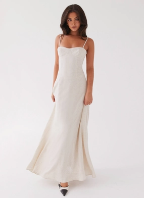 Angelina Linen Maxi Dress - Oatmeal breathable fabric dress