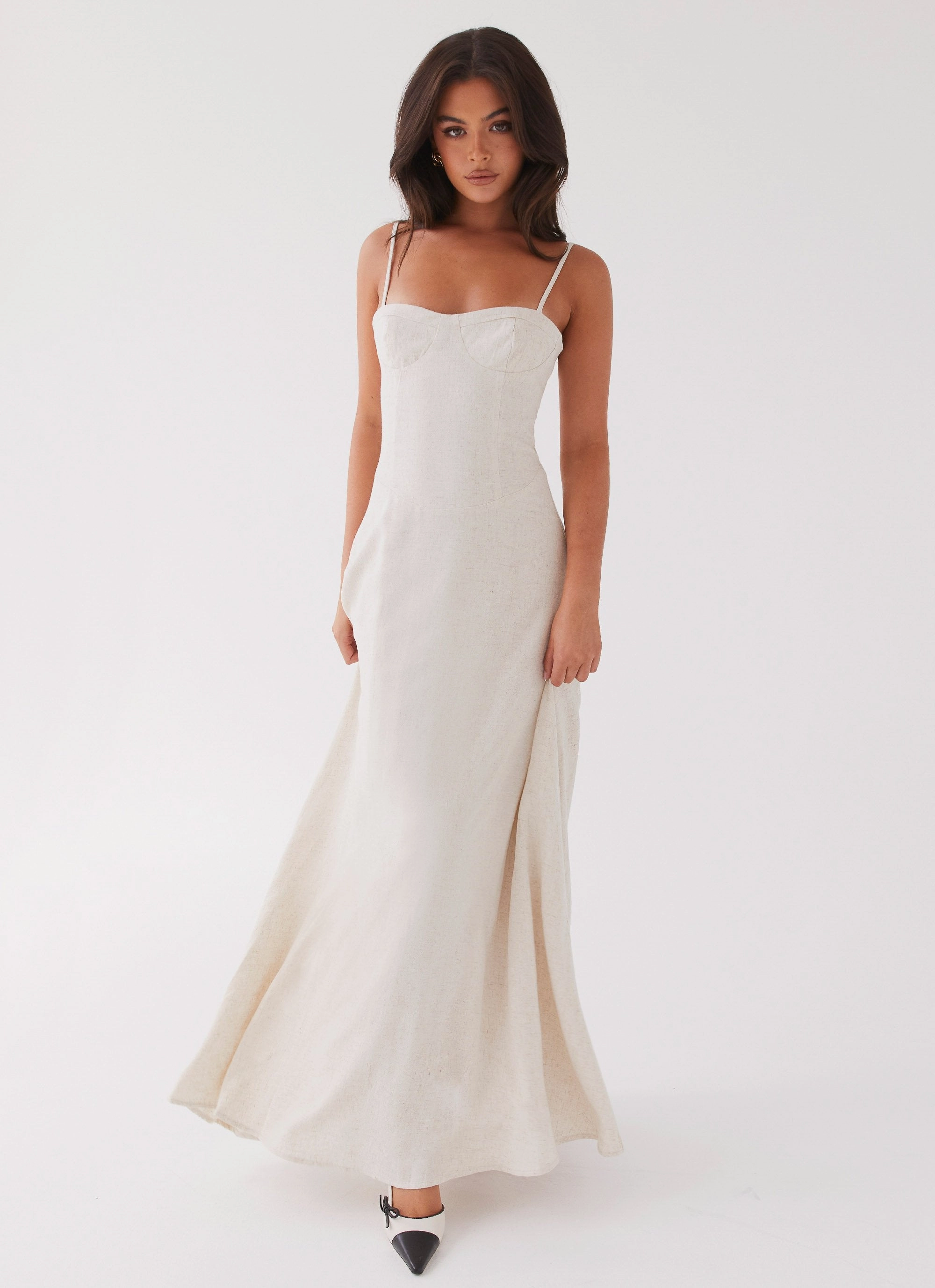Angelina Linen Maxi Dress - Oatmeal breathable fabric dress