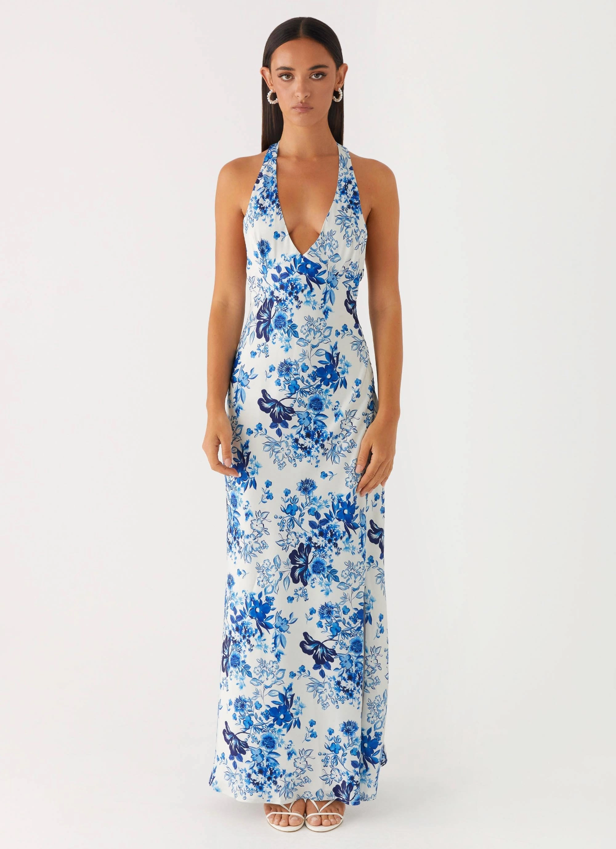 Fresh Texture Soft Pleats Angie Maxi Dress - Serene Sky Floral