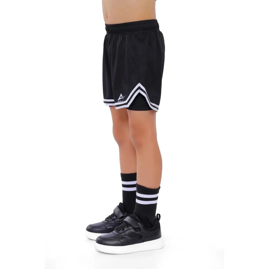 Anja Boys Black And White Basketball Shorts [WS]
