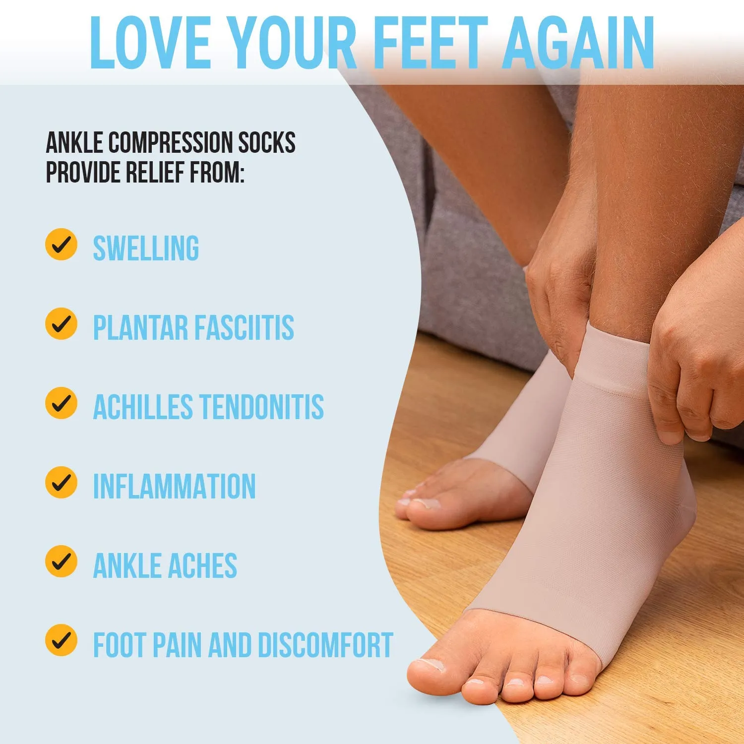 Ankle Compression Sleeve - 20-30mmhg Open Toe Сompression Socks for Swelling, Plantar Fasciitis, Sprain, Neuropathy - Nano Brace for Women and Men Beige Large