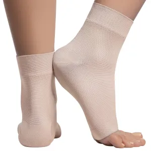 Ankle Compression Sleeve - 20-30mmhg Open Toe Сompression Socks for Swelling, Plantar Fasciitis, Sprain, Neuropathy - Nano Brace for Women and Men Beige Large