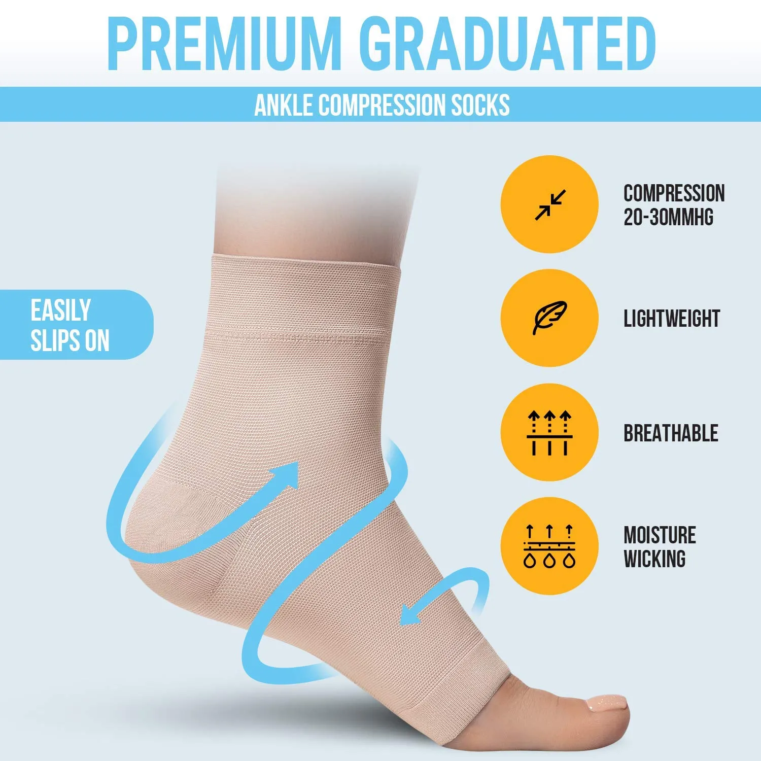 Ankle Compression Sleeve - 20-30mmhg Open Toe Сompression Socks for Swelling, Plantar Fasciitis, Sprain, Neuropathy - Nano Brace for Women and Men Beige Large