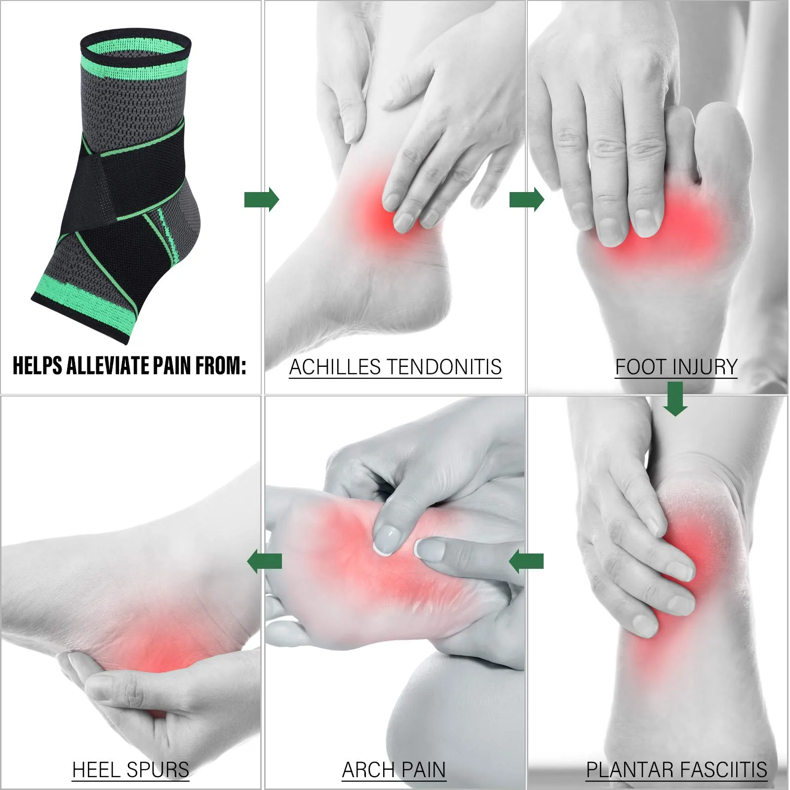 Ankle Support Brace, Adjustable Compression Ankle Support, for Men Women Achilles Tendon Support and Plantar Fasciitis, Stabilize Ligaments, Eases Pain Swelling and Sprained Ankle Pain (Medium) Medium