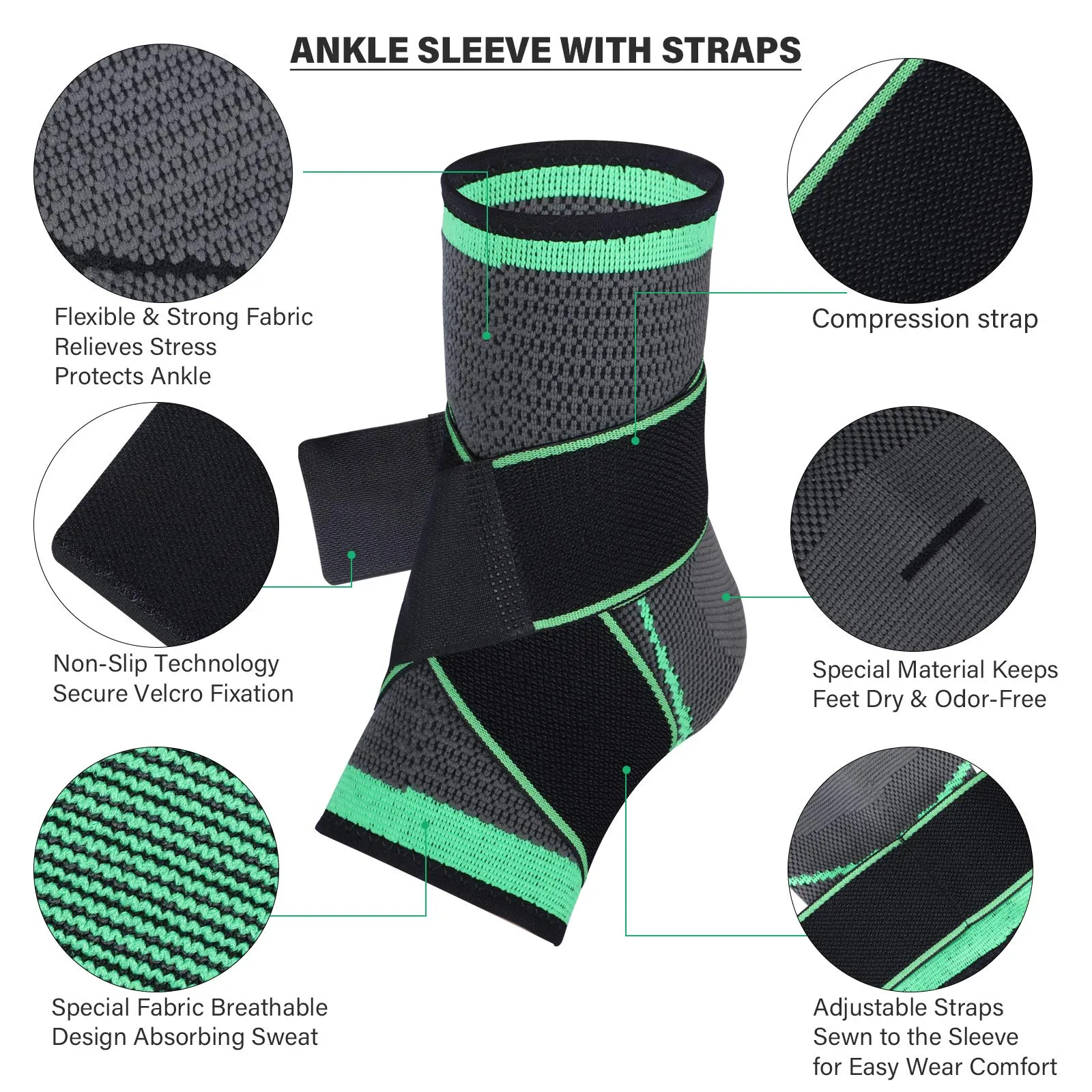 Ankle Support Brace, Adjustable Compression Ankle Support, for Men Women Achilles Tendon Support and Plantar Fasciitis, Stabilize Ligaments, Eases Pain Swelling and Sprained Ankle Pain (Medium) Medium