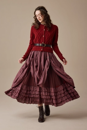 Anna 21 | Layered Linen Skirt (Adjustable) FadeResistant Treatment RawHemDetail