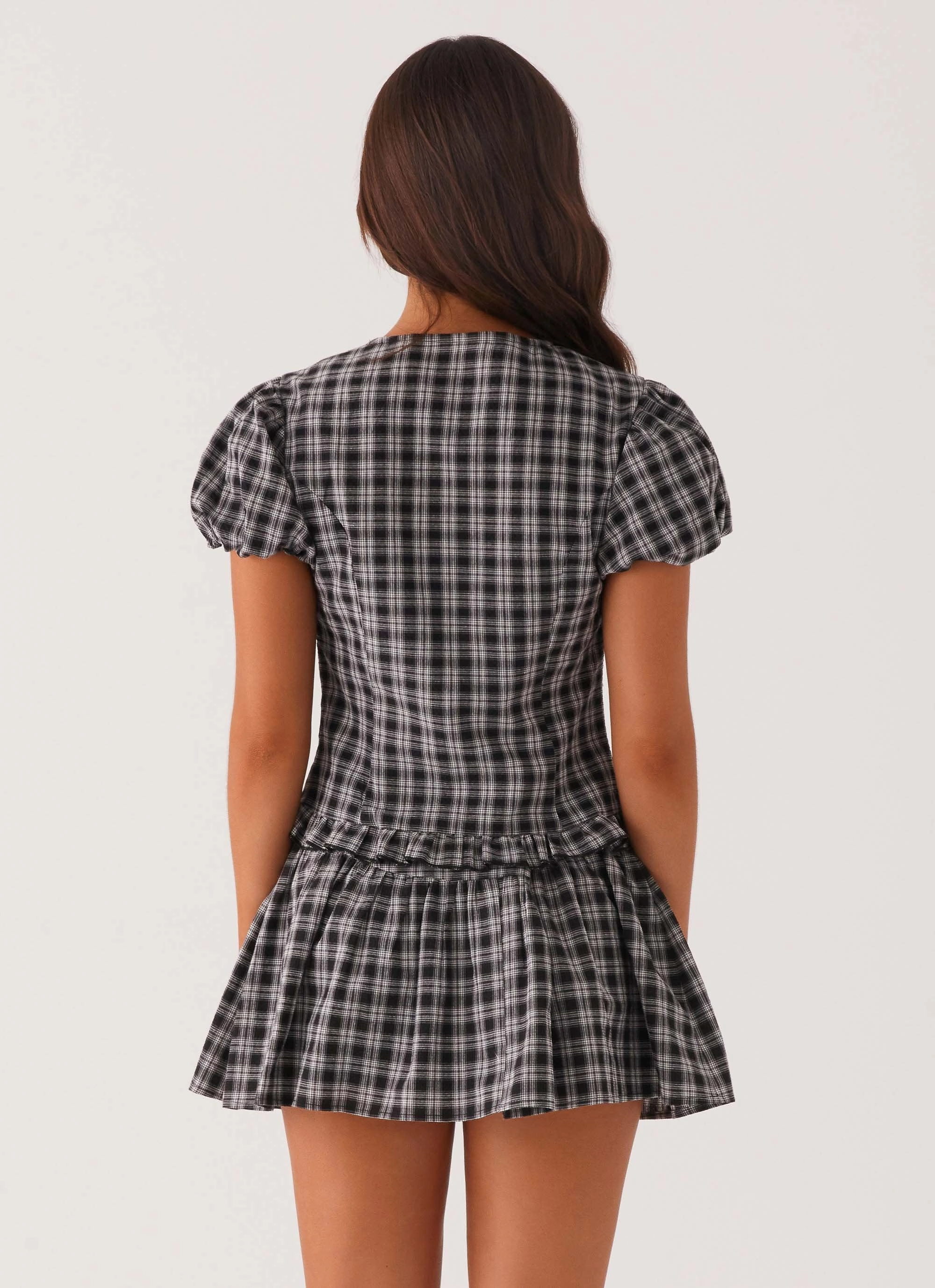 Hot Weather Annie Puff Sleeve Top - White Black Check