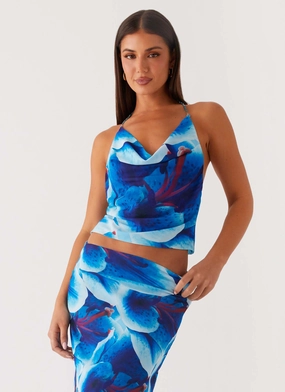 AthleisureInspired Another Life Halter Top - Turquoise Floral