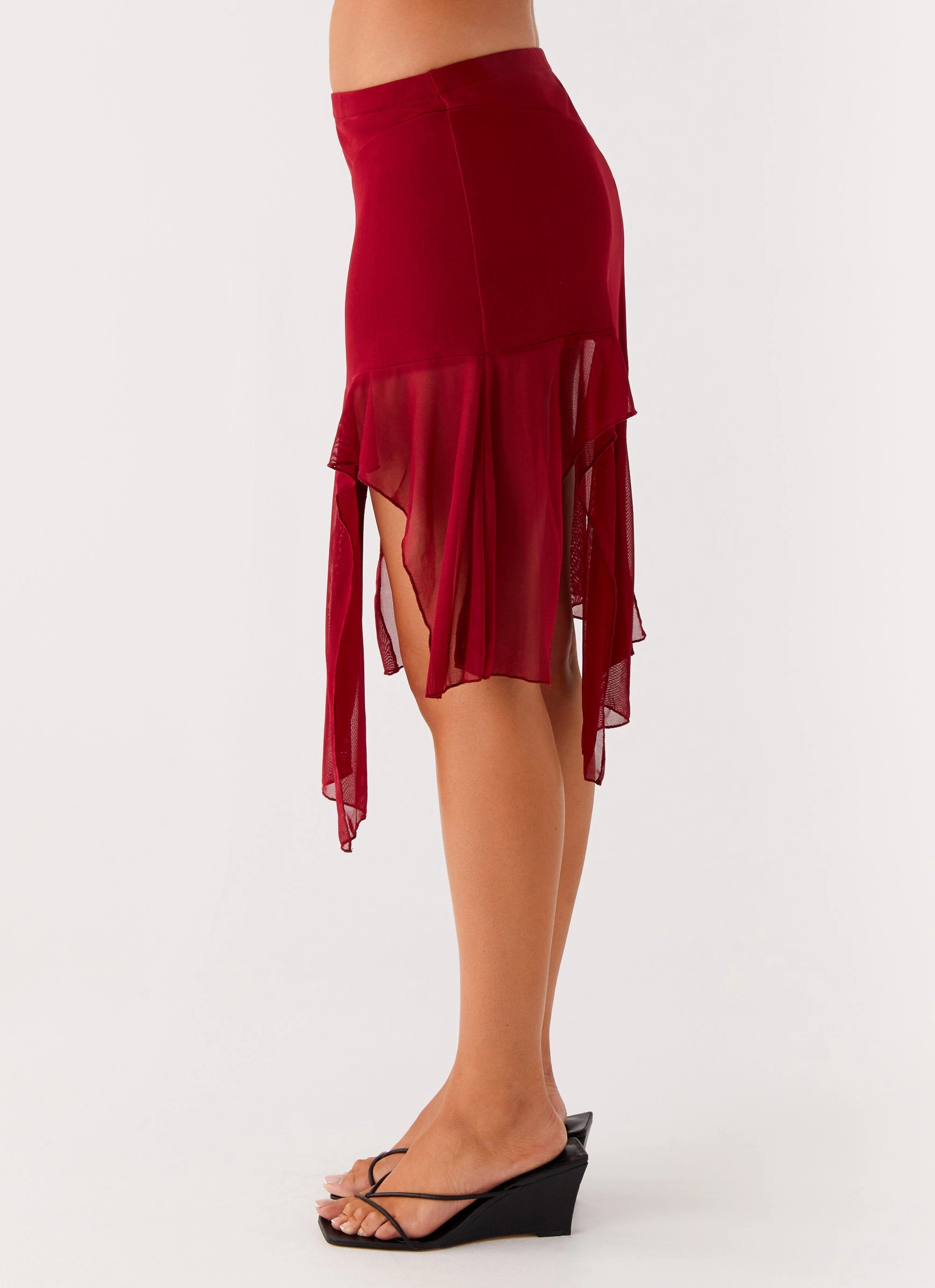 Anthea Mesh Midi Skirt - Red Anti Pilling tailored look