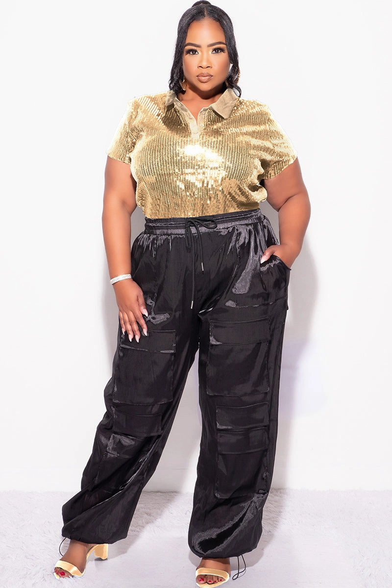 DropShoulder Final Sale Plus Size Collar Sequin Top in Gold