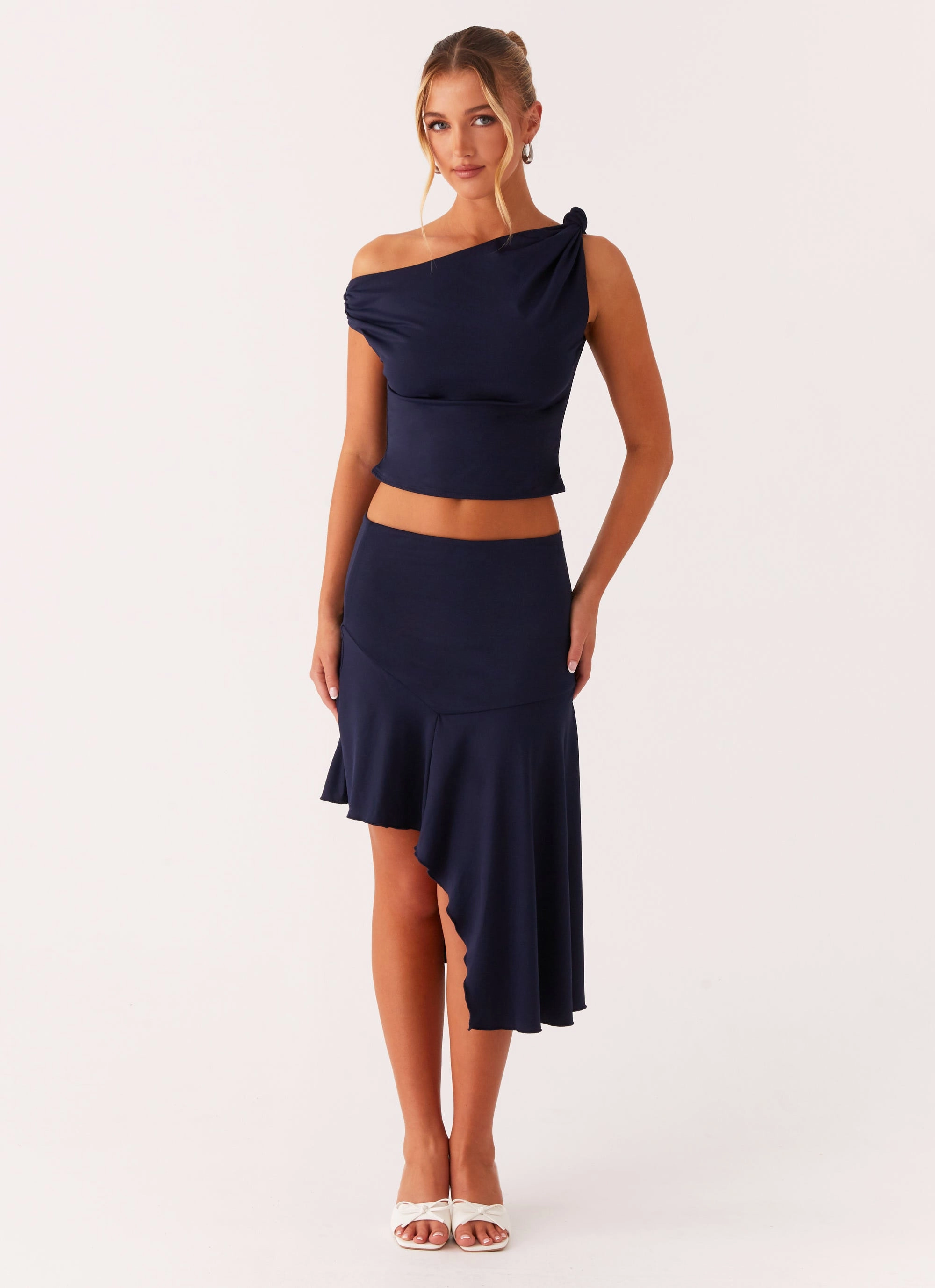 Viola Midi Skirt - Navy Breathable Comfort Fit Layer-Friendly