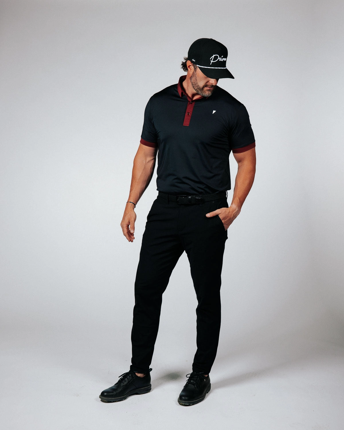 Two Tone Black/Maroon Classic Polo DoubleNeedle Stitching MeshPanel