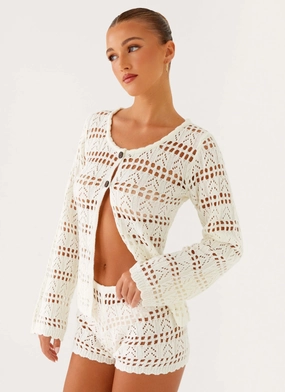 Baylock Crochet Long Sleeve Top - White StaticResistant Material CompactSize