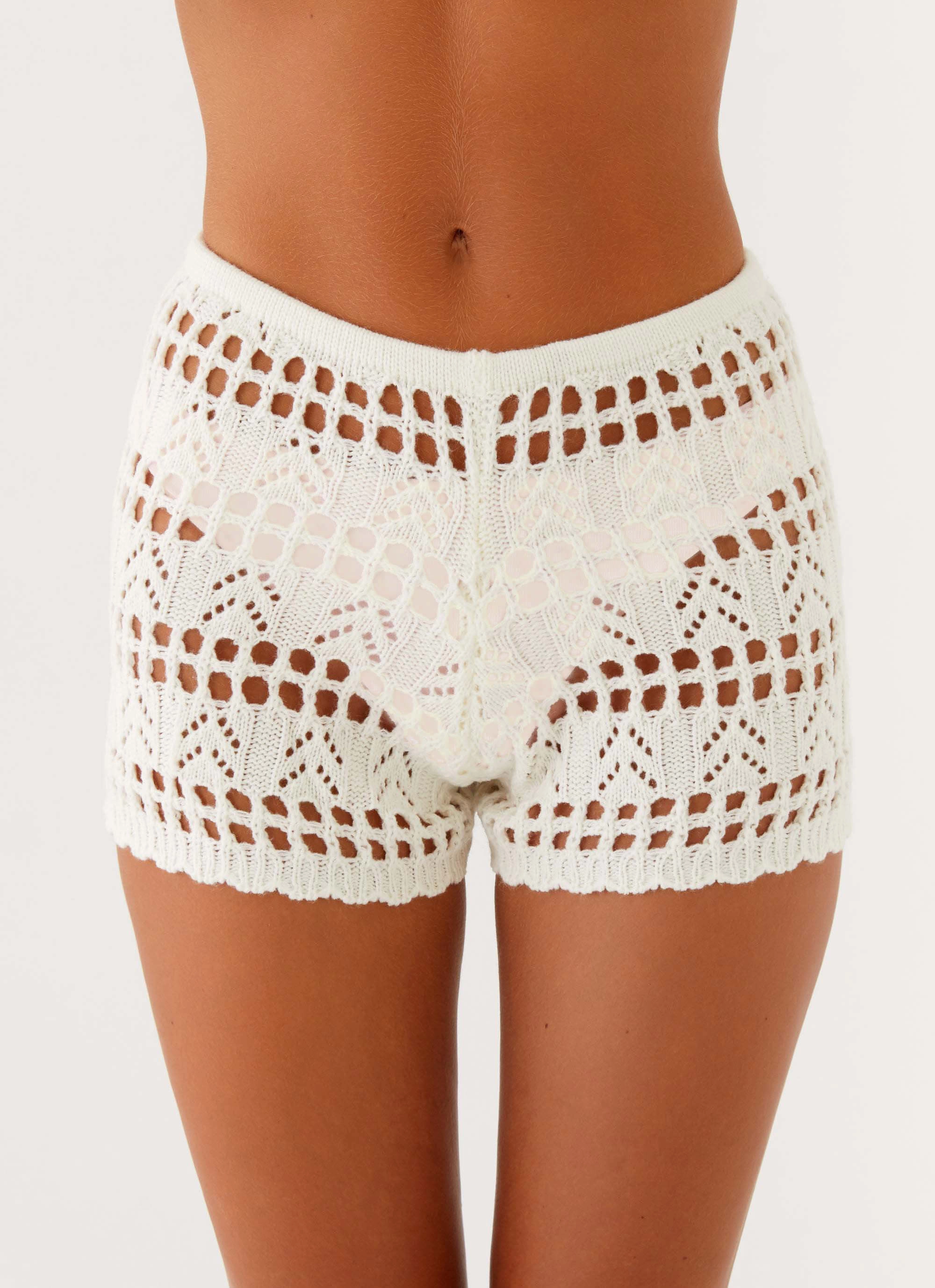 Baylock Crochet Long Sleeve Top - White Distressed Texture