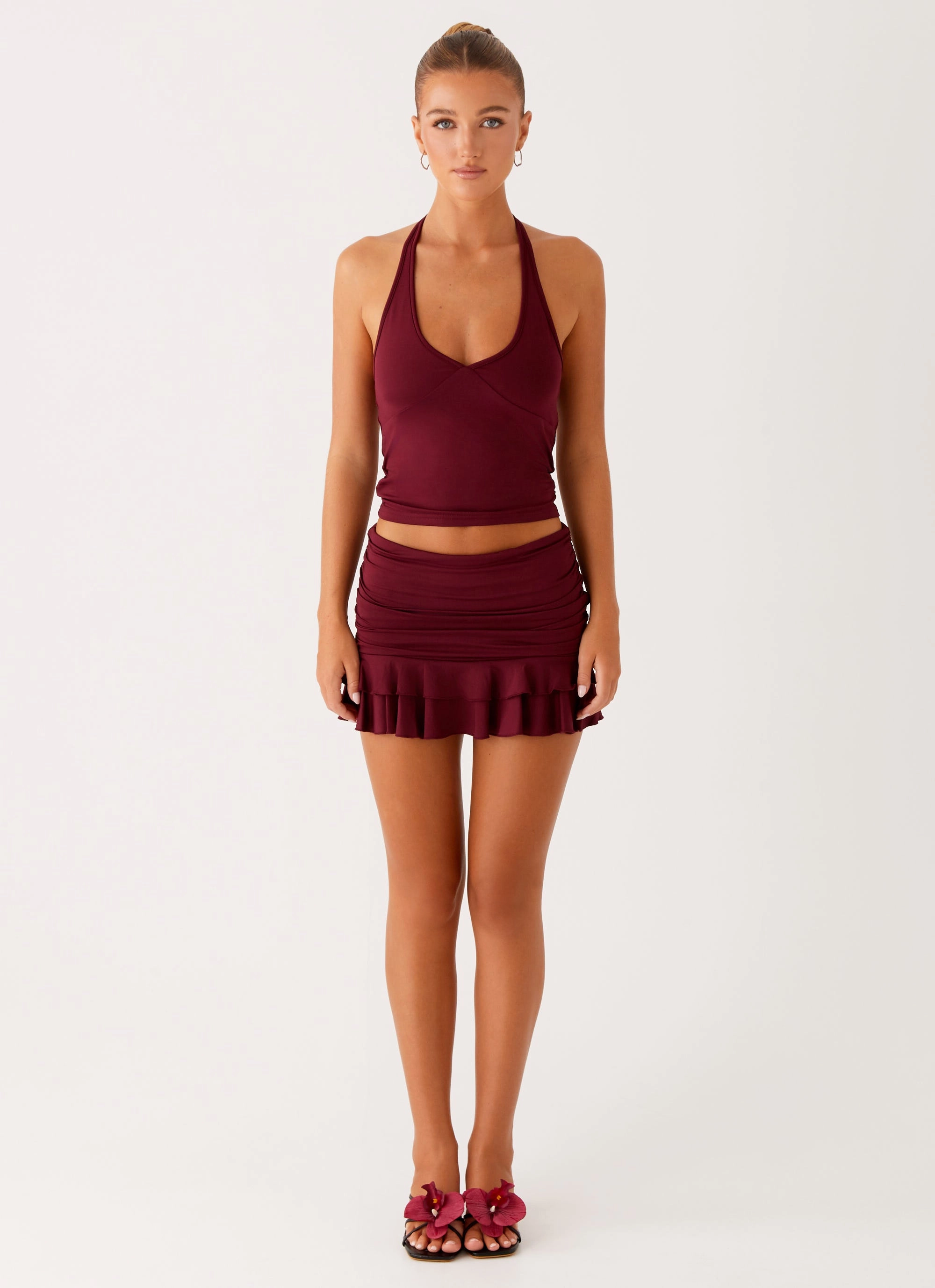 Bernie Halter Top - Raspberry Wine StainRepellentCoating Sandwich Mesh Panel Structure