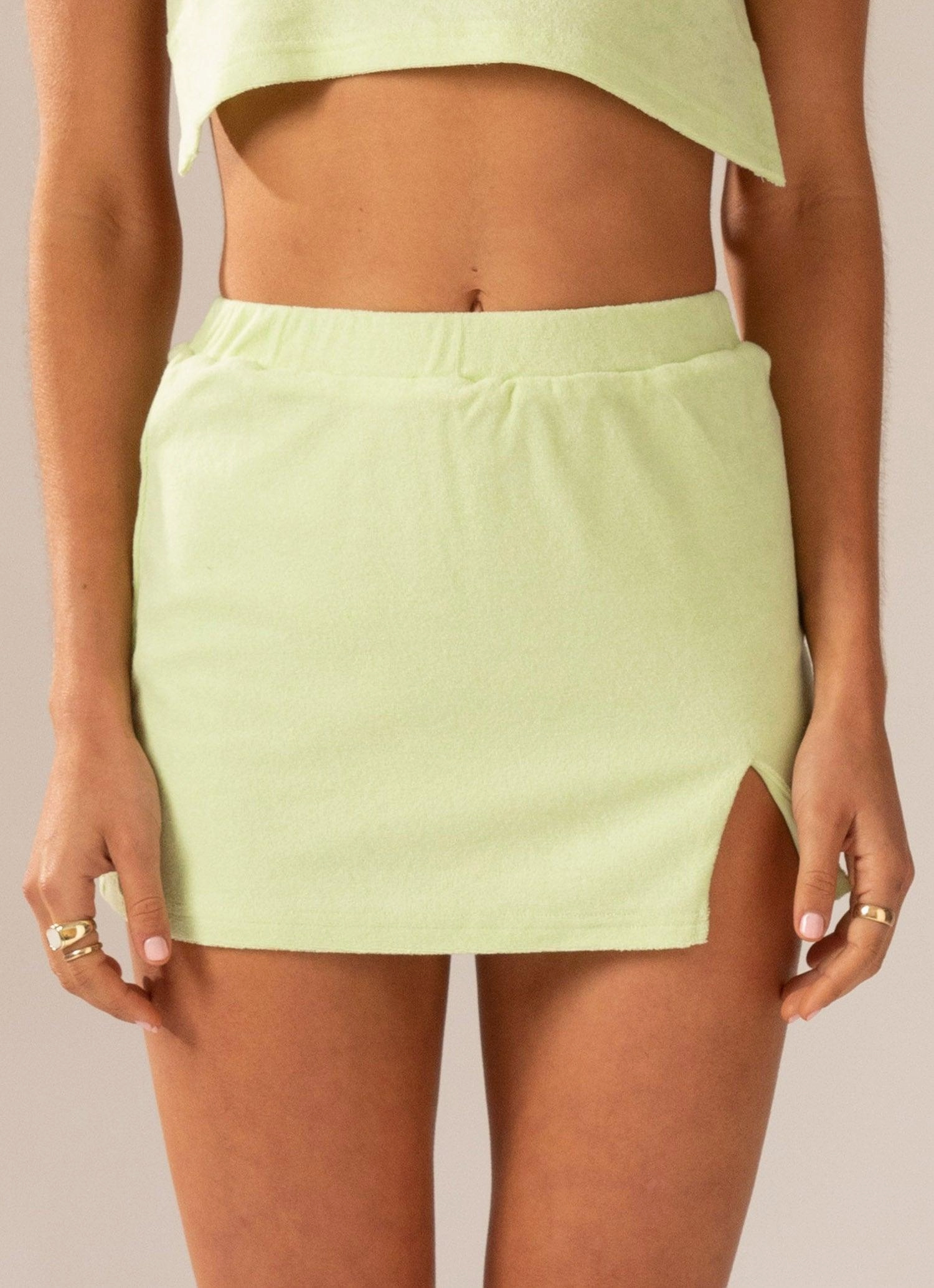 Changing Seasons Terry Mini Skirt - Lime Green Light Fit Wear