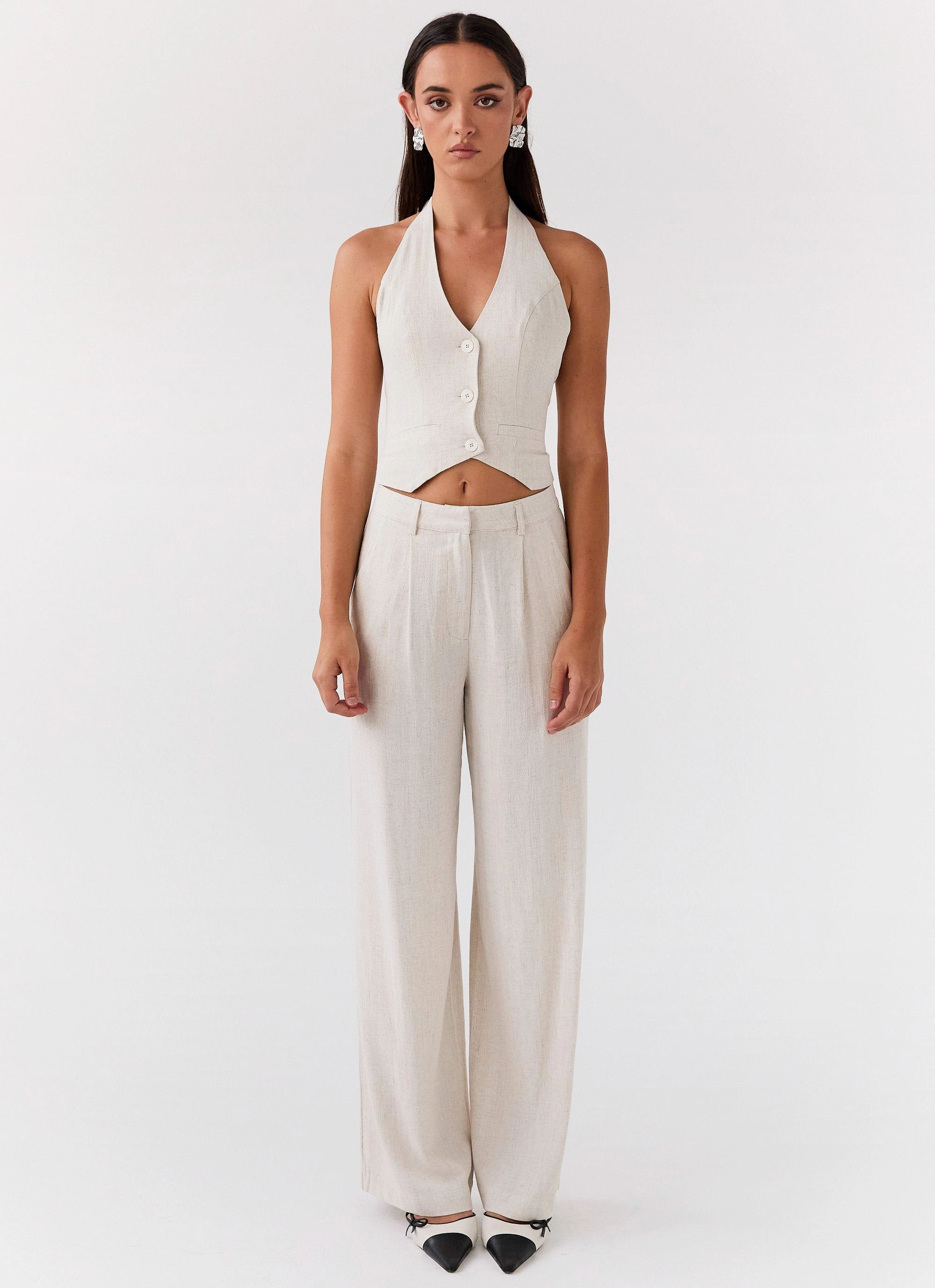 Ambrosa Halterneck Linen Vest - Oatmeal Moisture Management