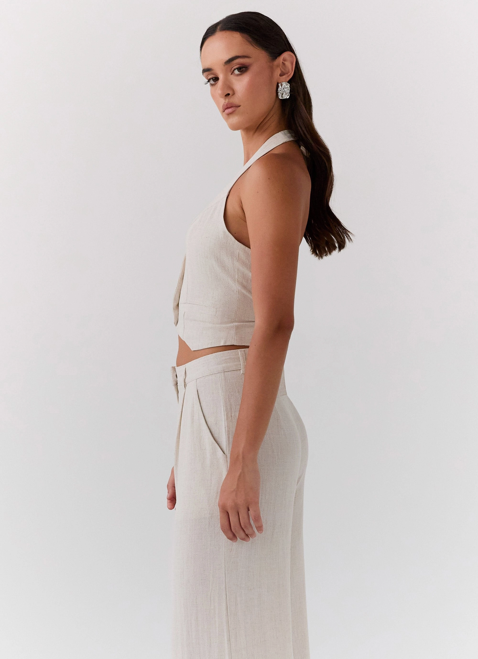 SweatGuard Lining Ambrosa Halterneck Linen Vest - Oatmeal