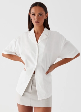 V-neck Blouse Hadley Open Back Short Sleeve Shirt - White