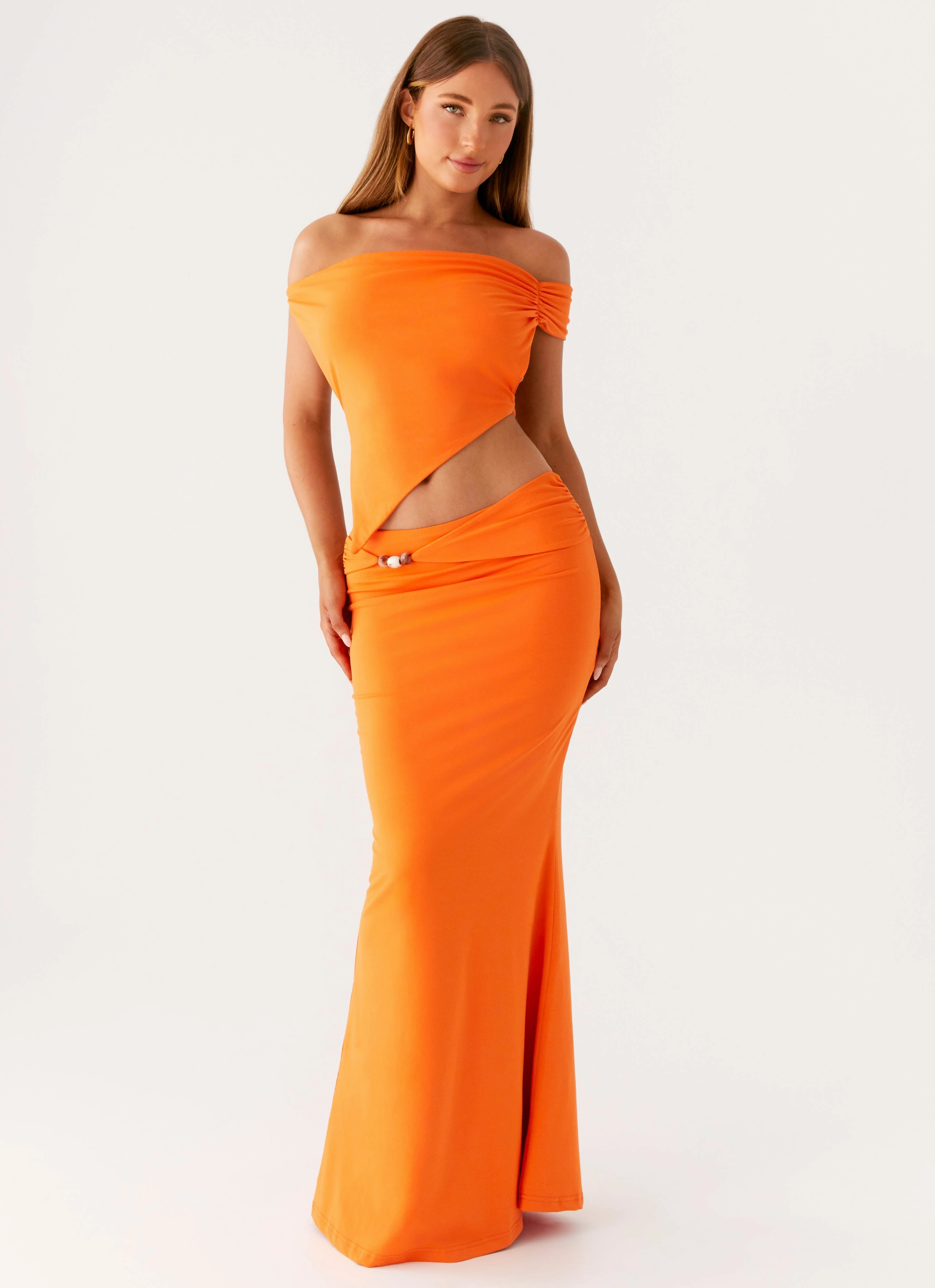 Kamara Off Shoulder Top - Orange VNeckline QuickDryConstruction
