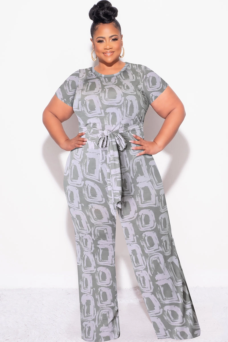 Final Sale Plus Size 2pc Crop Tie Top and Pants Set in Grey & Pink Comfort Fit Wear Stable Shape