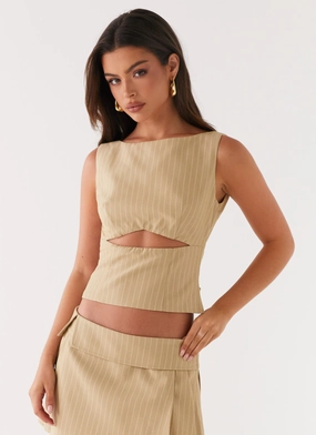 Miki Top - Beige Stripe Hidden Ventilation Zones Sporty Top