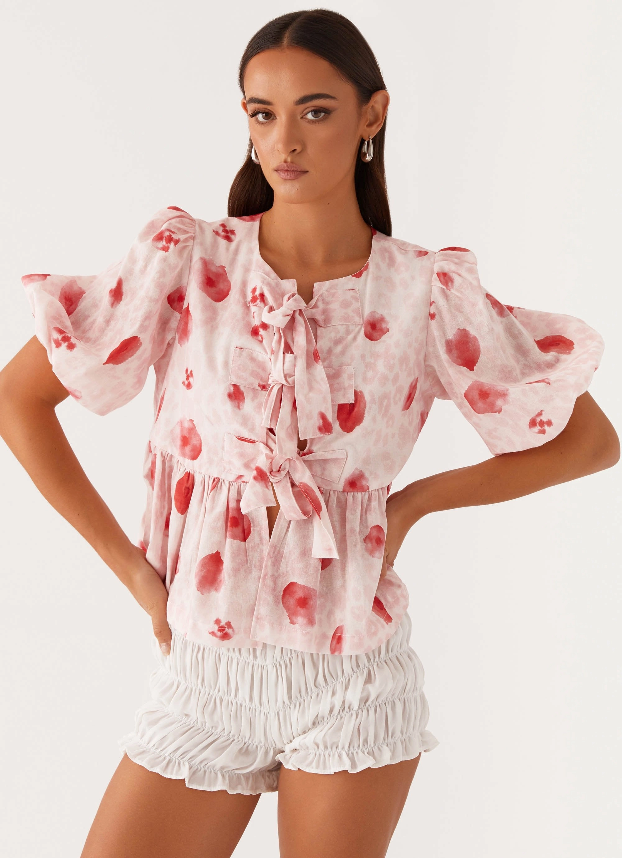 Garment Washed Finish Fitted Design Western Wind Tie Top - Rose Leopard