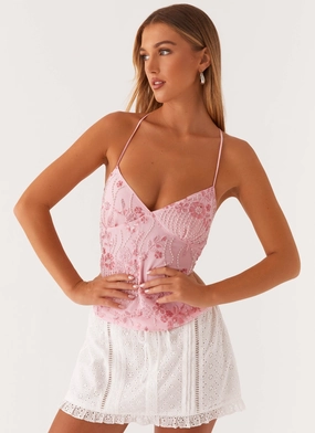UniversalFit Layered Neckline Kamilla Sequin Cami Top - Pink