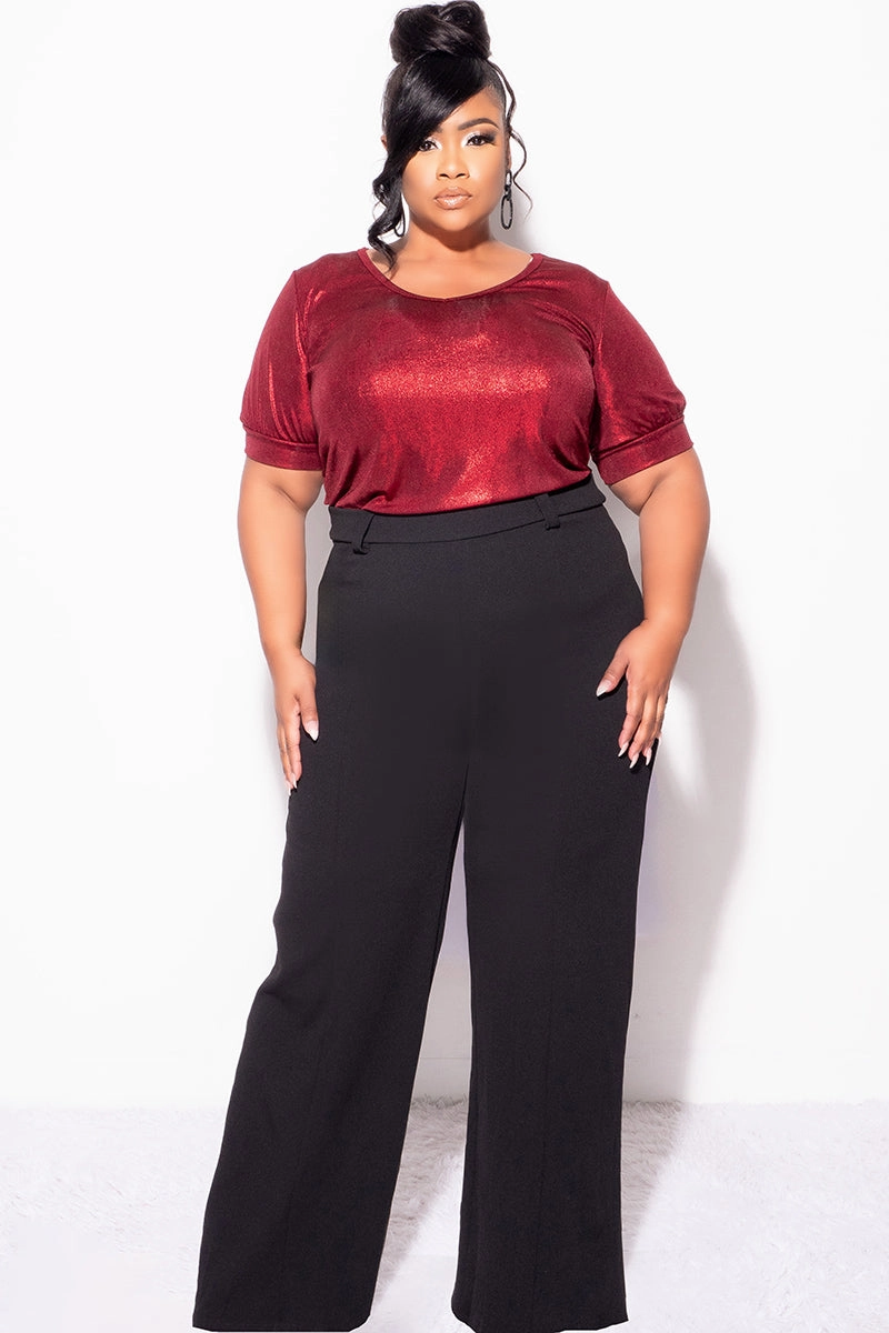 Soft Touch Texture Final Sale Plus Size Blouse in Metallic Red