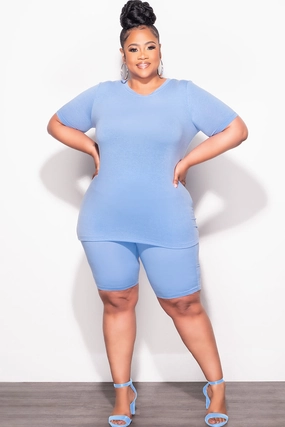 Final Sale Plus Size Top and Short Set in Baby Blue Roomy Fit Breathable Base