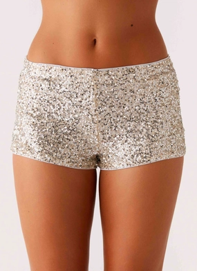 Fit Control Comfort Layer Wear Maelis Low Rise Sequin Mini Shorts - Silver