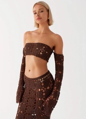 WrinkleResistantFinish Sorrentino Crochet Long Sleeve Top - Chocolate