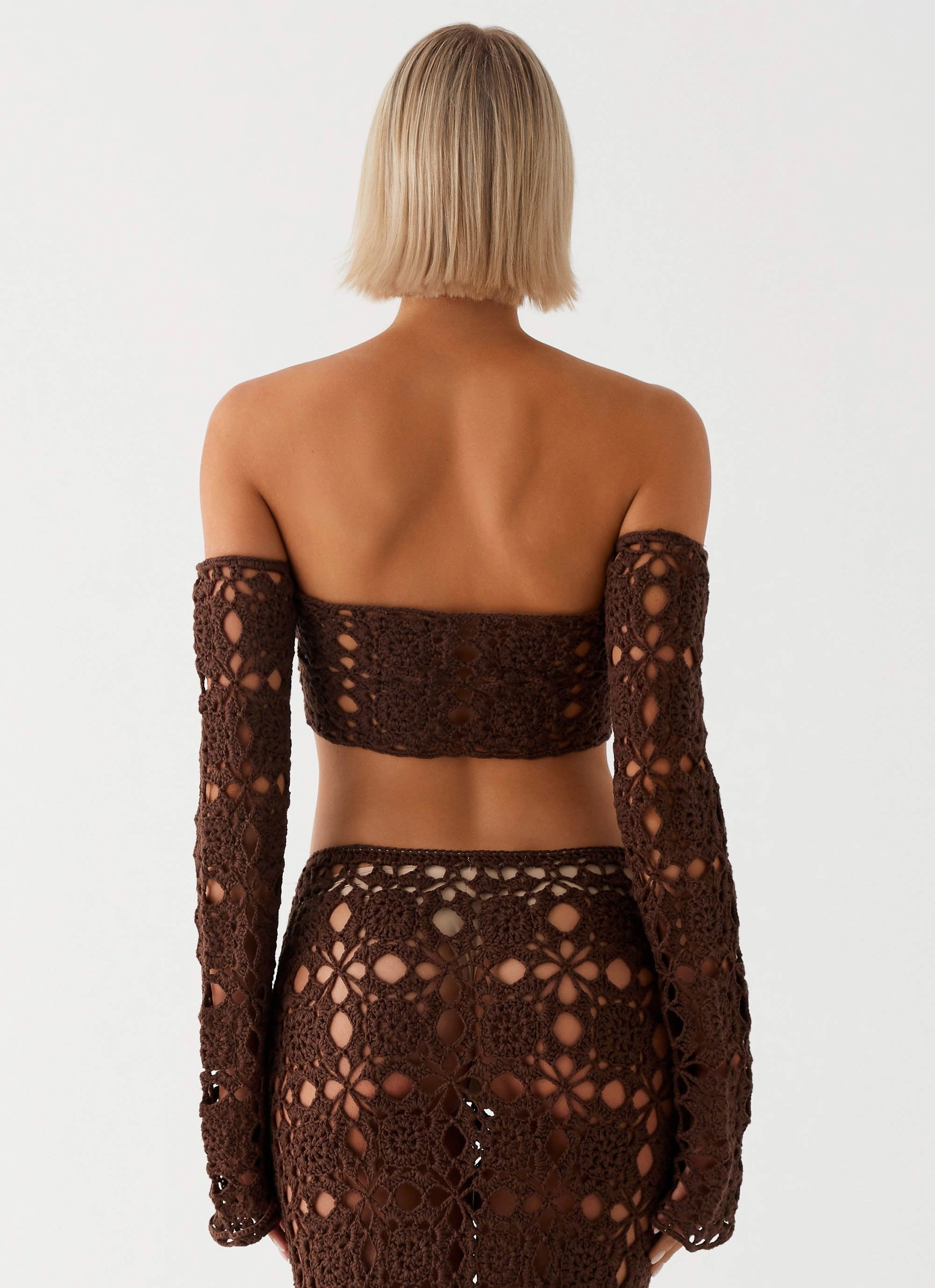 RibbedTrims Sorrentino Crochet Long Sleeve Top - Chocolate