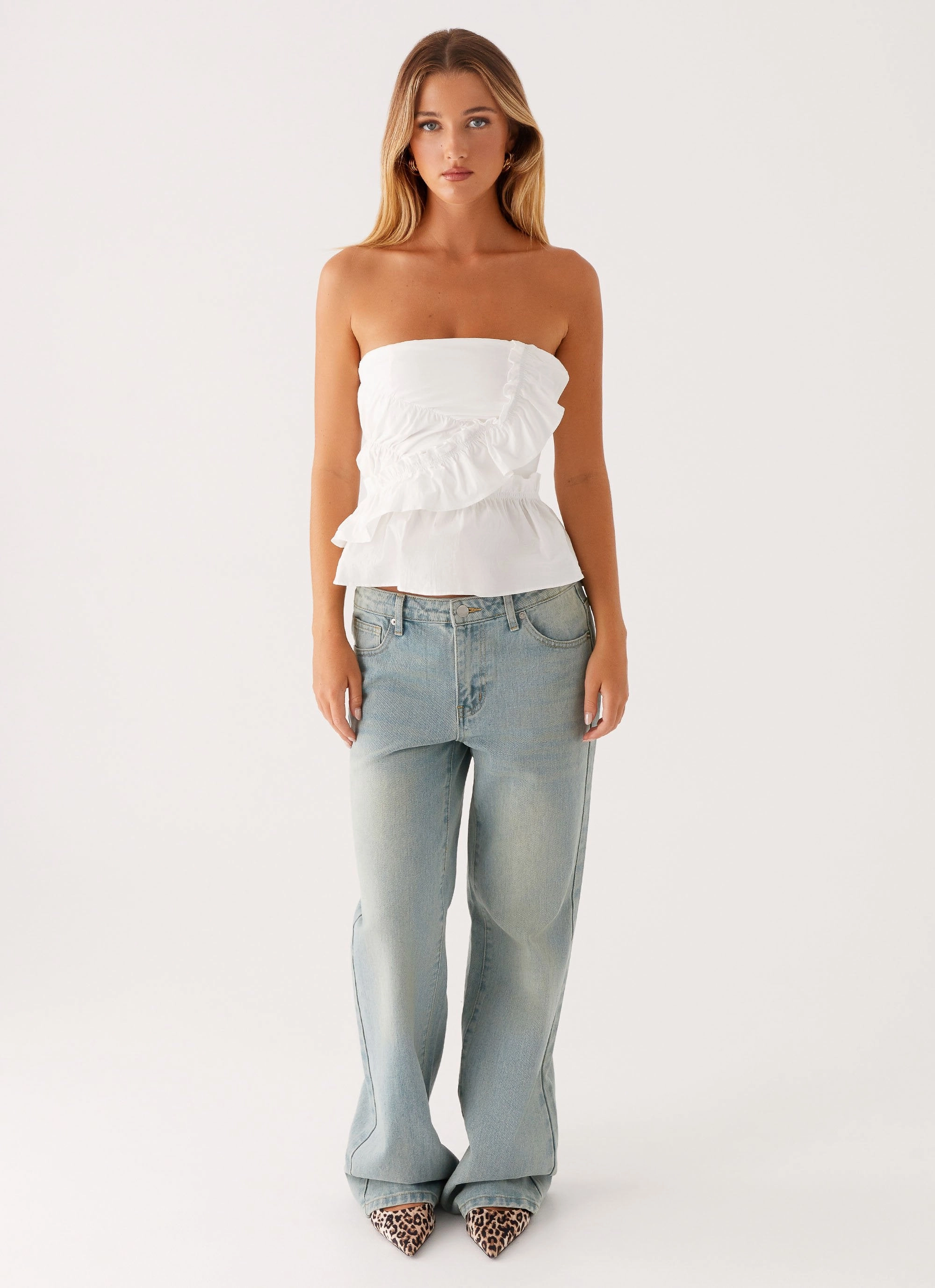 Roisin Ruched Top - White FrictionResistant Fabric Anti Static Fabric