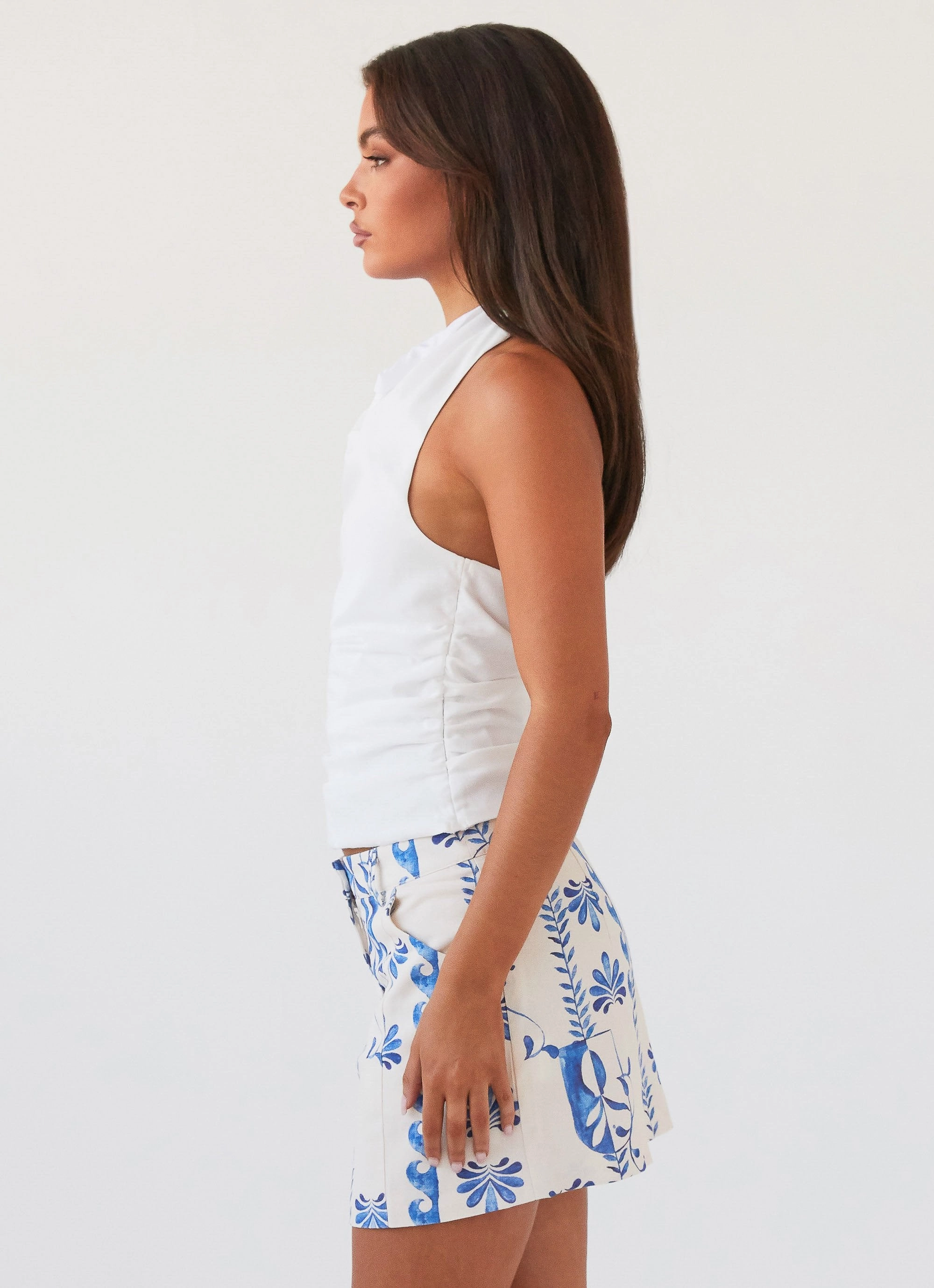 Marissa Linen Mini Skirt - Floral Wave Non Tapered Leg Breathable mesh