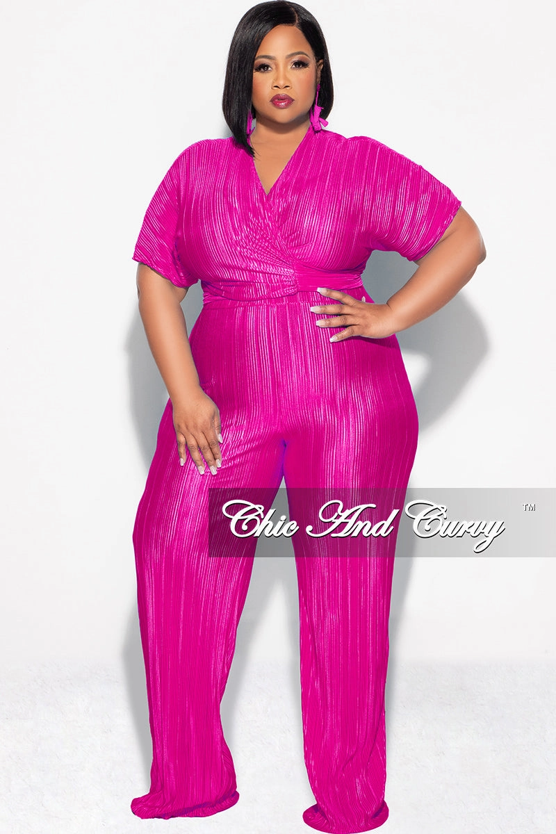 Comfort Fit Final Sale Plus Size 2pc Pleated Top and Pants Set in Fuchsia