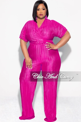 Comfort Fit Final Sale Plus Size 2pc Pleated Top and Pants Set in Fuchsia