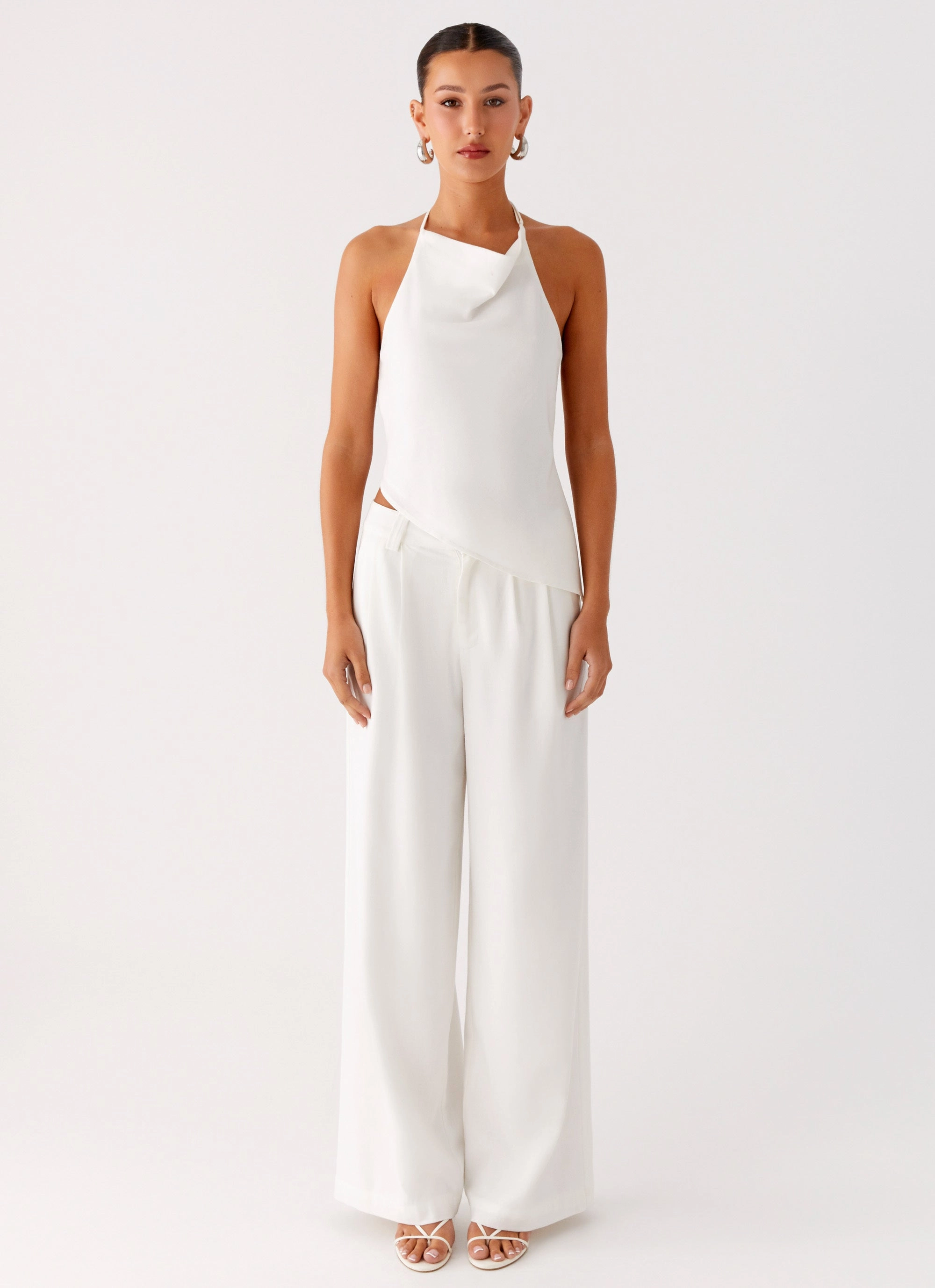 Delong Backless Linen Top - White Recycled Polyester Material NaturalFiberBlend